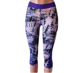 Adidas Purple Pattern Techfit Compression Capris Crop Legging Tights